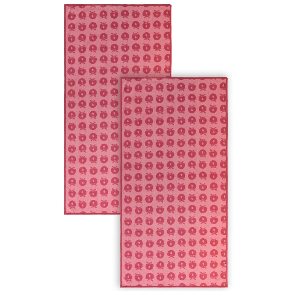Småfolk 2 pak håndklæde 70x140 med æbler - Sea pink-Børn Badekåber & Håndklæder