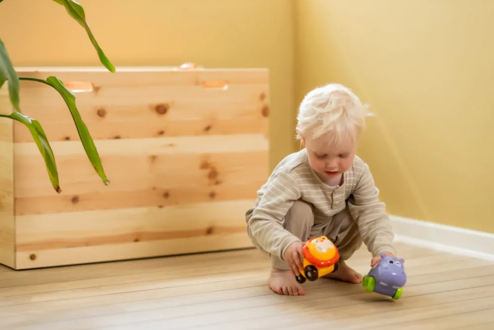 Scandinavian Baby Products Baby legetøjsbil - flodhest med konfetti- Legetøjsbiler