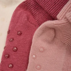 BeKids Baby rib Strømper w. ABS - Mineral Red- Skridsikre Strømper|Multipack