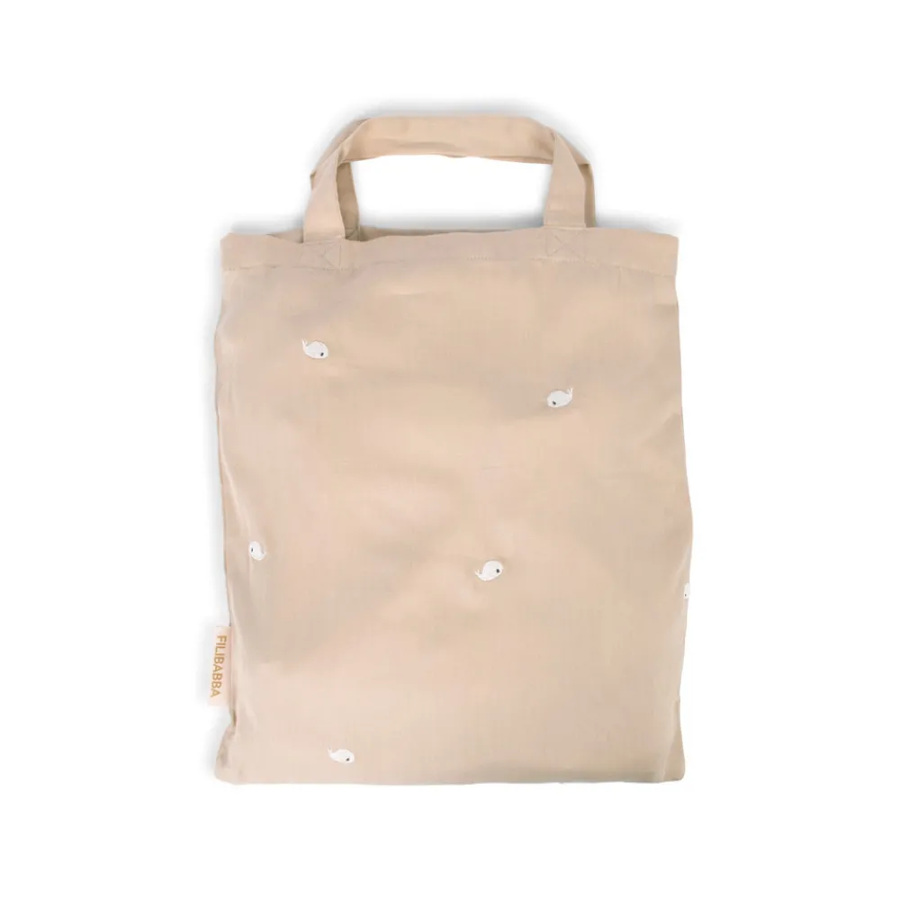 Filibabba Baby sengetøj - Warm grey med broderet Christian hval-Børn Sengetøj