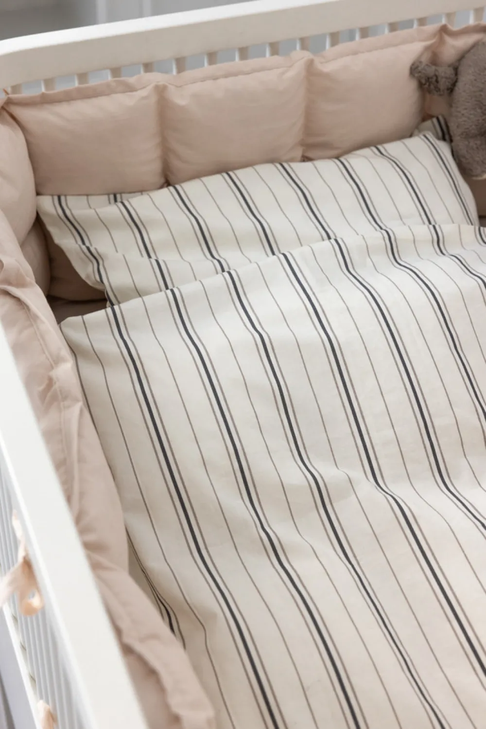Sebra Baby sengetøj, cream stripe, beige/blå 100x70-Børn Sengetøj