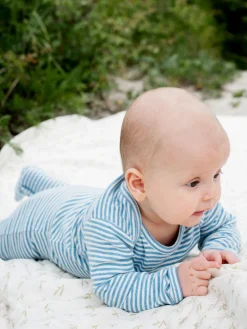 Serendipity Organics Baby Stribet Dragt - AZURSTRIPE- Heldragter M. Fod