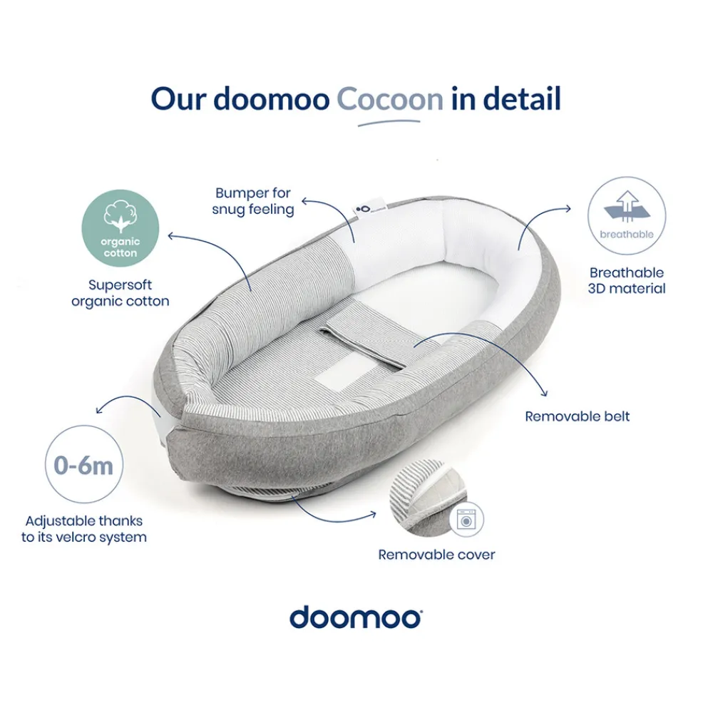 Doomoo Babynest - stribet grå-Børn Nest