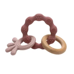 Magni Biderangle i silikone med blæksprutte og træ vedhæng- Bideringe & Rangler