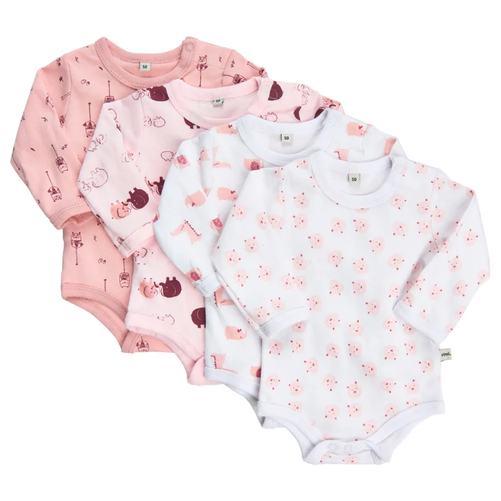 Pippi Body Langærmet Med Print 4-Pak - 501- Multipack|Bodystocking Langærmet