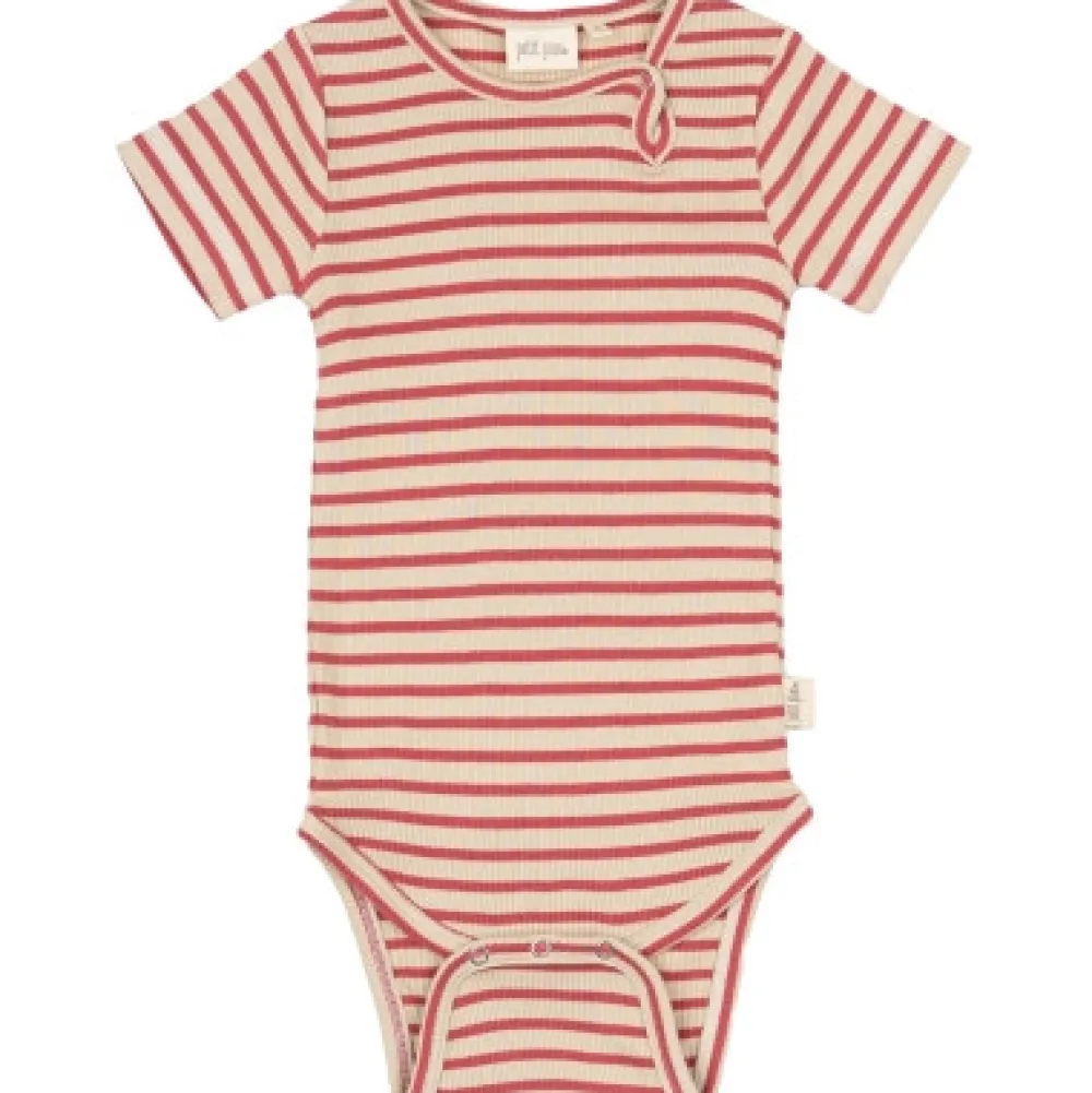PETIT PIAO Body SS Striper - BERRYWHITE- Bodystocking Kortærmet