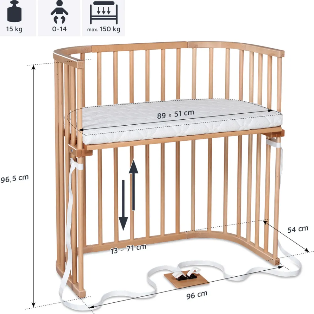 Babybay Boxspring bedside crib - natural varnished-Børn Side By Side Senge