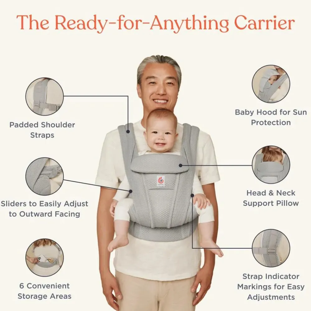 Ergobaby Bæresele, Omni Deluxe, Mesh - Pearl Grey- Bæreseler & Vikler