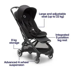 Bugaboo Butterfly inkl. transporttaske - midnight black- Klapvogne Med Ergonomiske Sæder|Rejseklapvogne