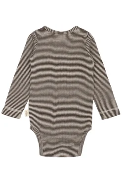 PETIT PIAO Dante Uld Body Langærmet - Coffee Bean/Dark Off White- Uldbodyer|Bodystocking Langærmet