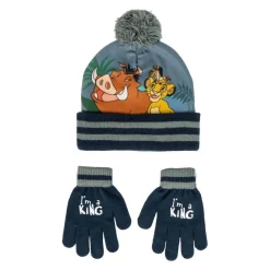 YM-EYEWEAR 2-Delt Hue og vante sæt - Lion King - GRÅ/BLÅ- Luffer & Vanter|Elefanthuer & Huer