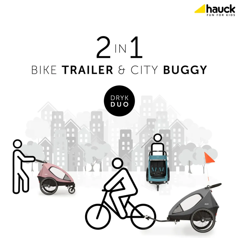 Hauck Dryk duo cykelanhænger - melange grey- Søskende/Tvillingevogne|Cykelvogne