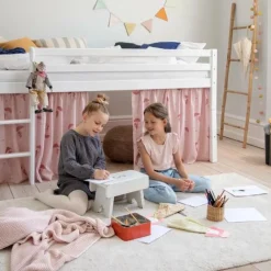 Hoppekids ECO Comfort halvhøj seng hvid, med forhæng rød-Børn Pakkeløsninger