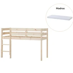Hoppekids ECO Comfort halvhøj seng med madras - 70x160 cm. - natur-Børn Pakkeløsninger|Juniorsenge