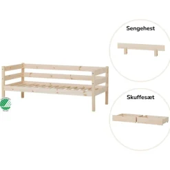 Hoppekids ECO Comfort Juniorseng natur, med sengehest og skuffesæt-Børn Pakkeløsninger|Juniorsenge