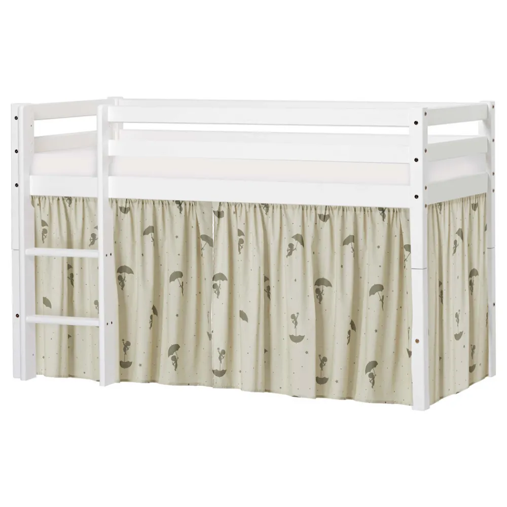 Hoppekids ECO Dream Halvhøj seng (delbar) hvid 70x160, med forhæng grøn-Børn Pakkeløsninger|Juniorsenge