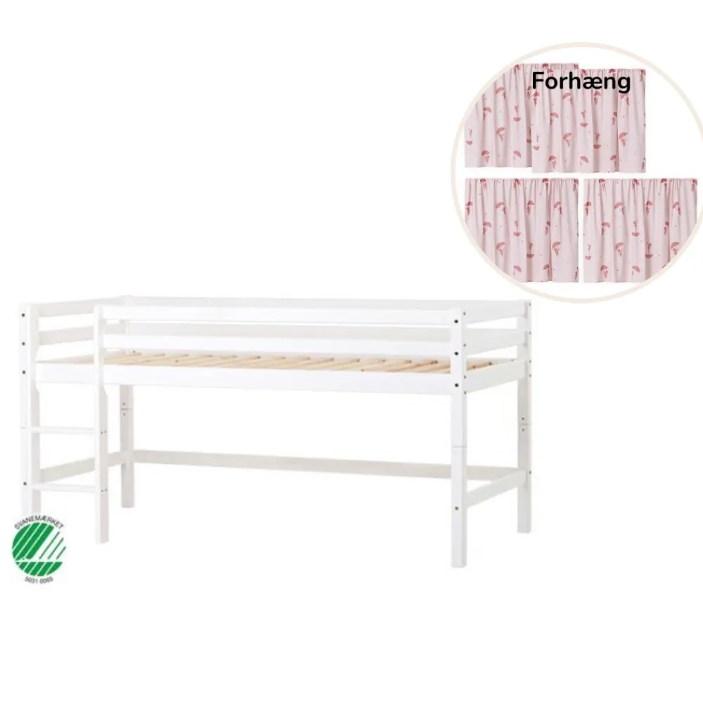 Hoppekids ECO Dream Halvhøj seng (delbar) hvid 90x200, med forhæng rød-Børn Pakkeløsninger|Juniorsenge
