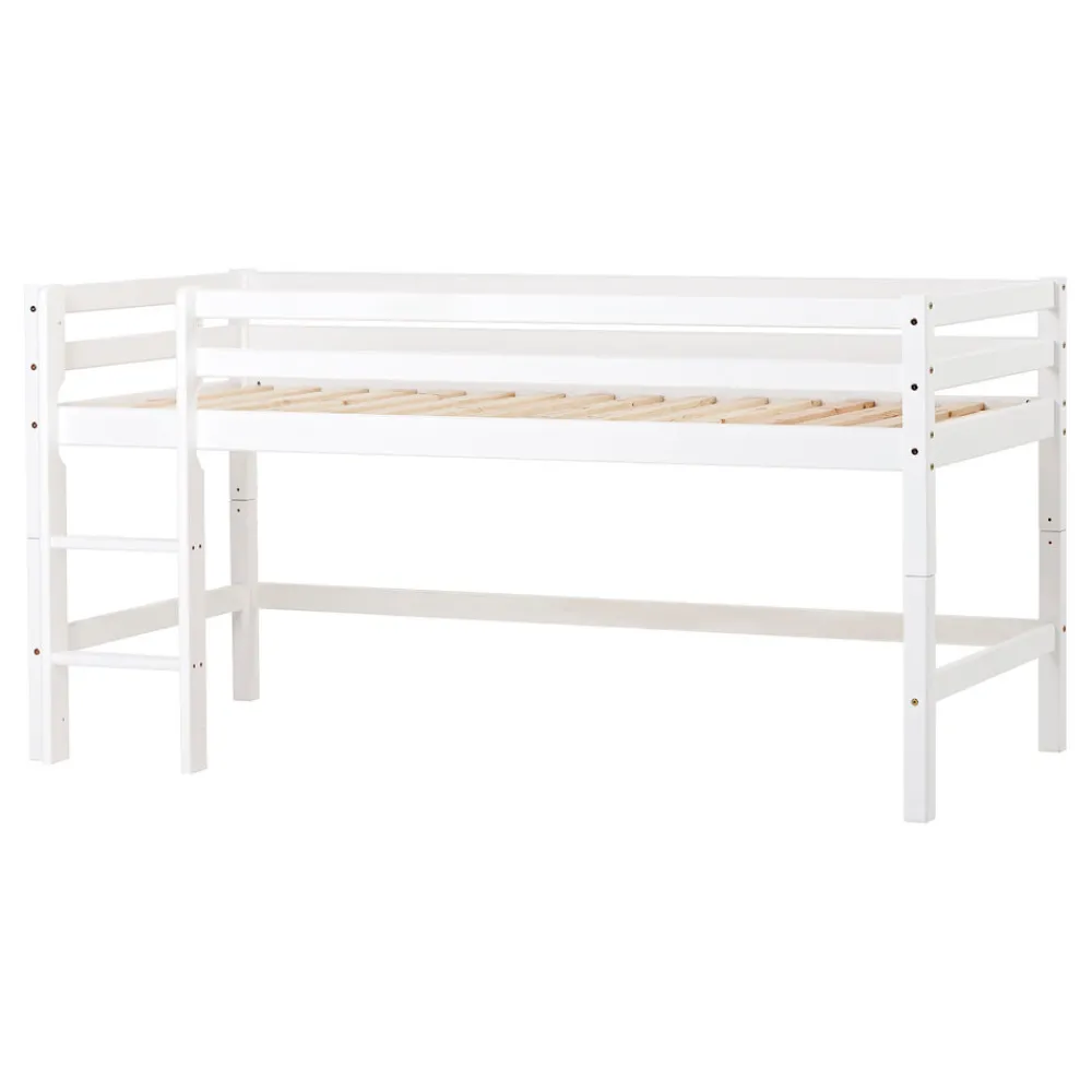 Hoppekids ECO Dream Halvhøj seng (delbar) hvid 90x200, med forhæng rød-Børn Pakkeløsninger|Juniorsenge