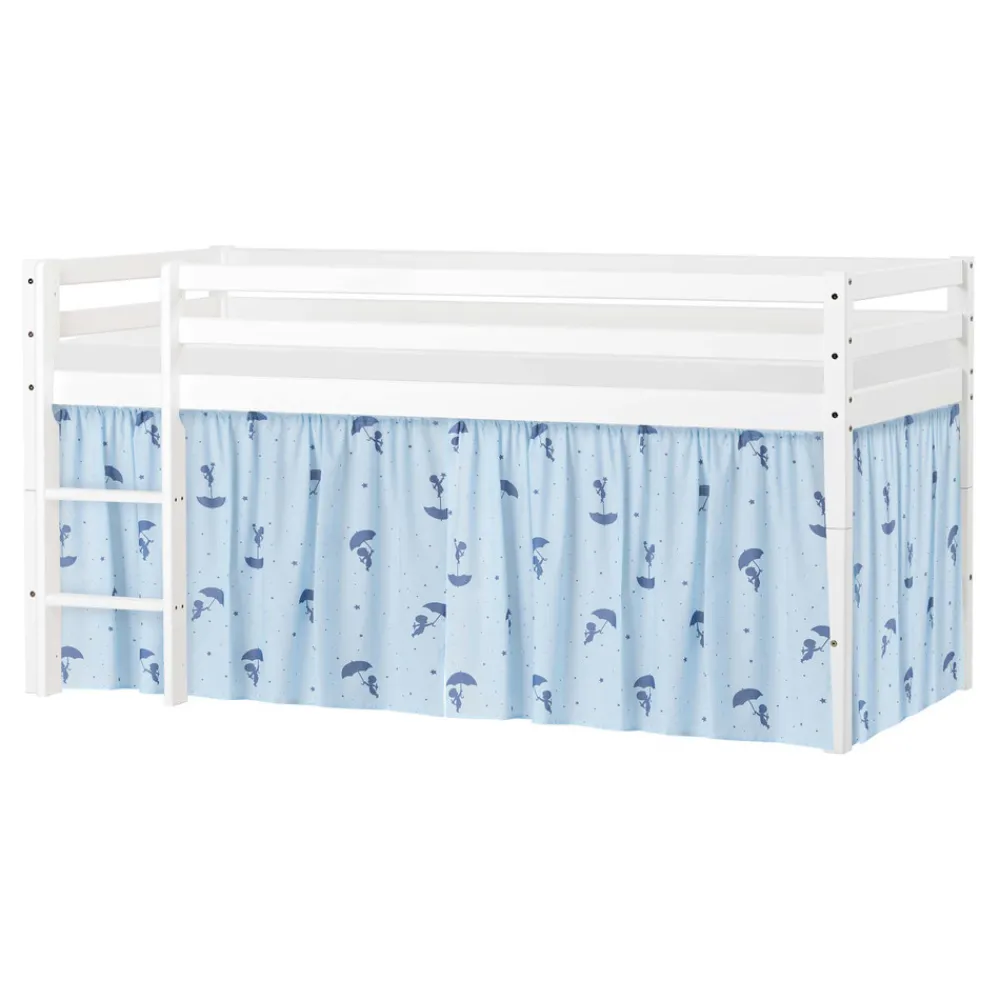 Hoppekids ECO Dream Halvhøj seng (delbar) hvid 90x200, med forhæng blå-Børn Pakkeløsninger|Juniorsenge