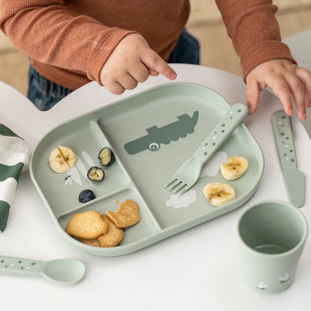 Done By Deer Foodie inddelt tallerken Croco Grøn- Service