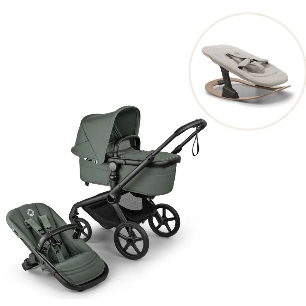 Bugaboo Fox 5 Renew complete inkl. Giraffe bouncer - forest green/polar white- Vognpakker