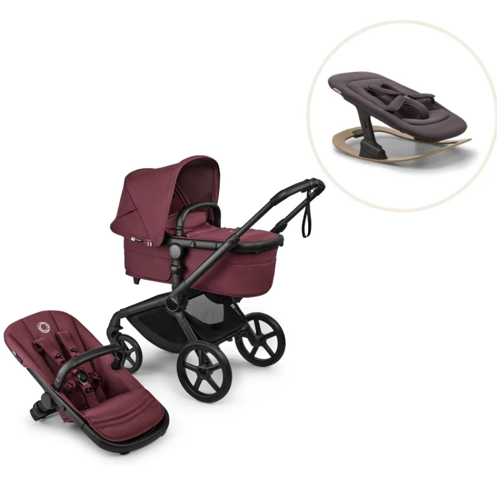 Bugaboo Fox 5 Renew complete inkl. Giraffe bouncer - dark cherry/tornado grey- Vognpakker