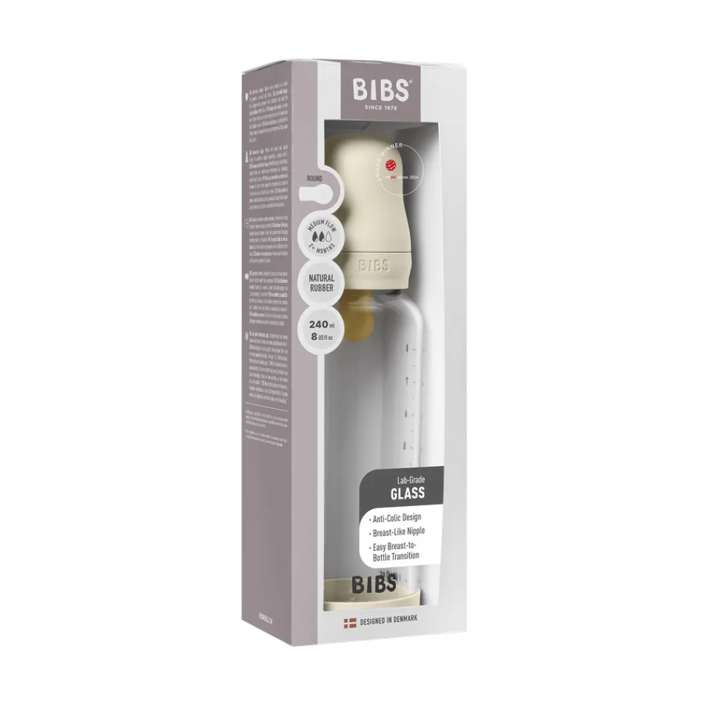 BIBS Glass baby bottle latex 240 ml ivory- Sutteflasker