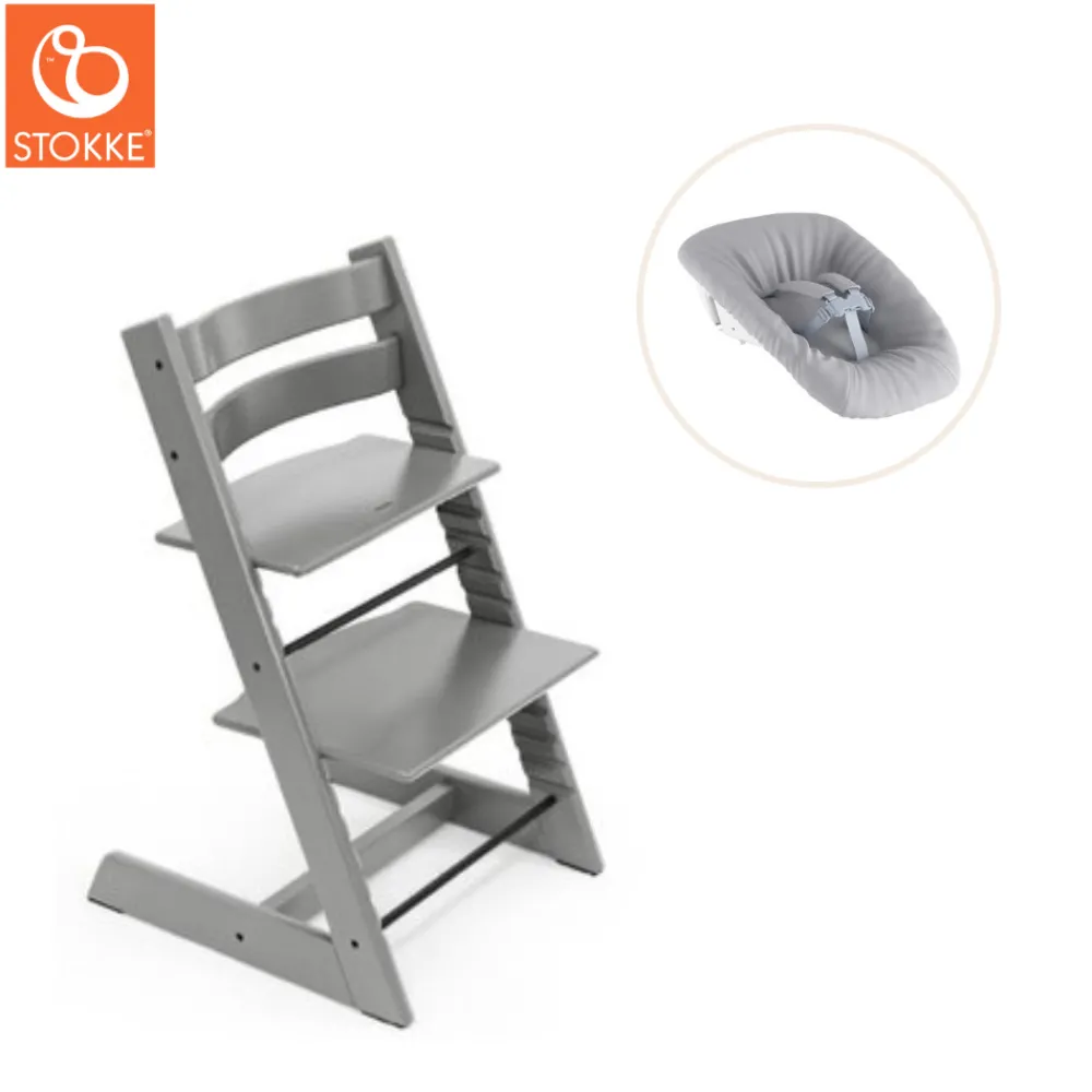 Tripp Trapp® Højstol bøg inkl. newborn sæt - storm grey-Børn Højstole Med Tilbehør