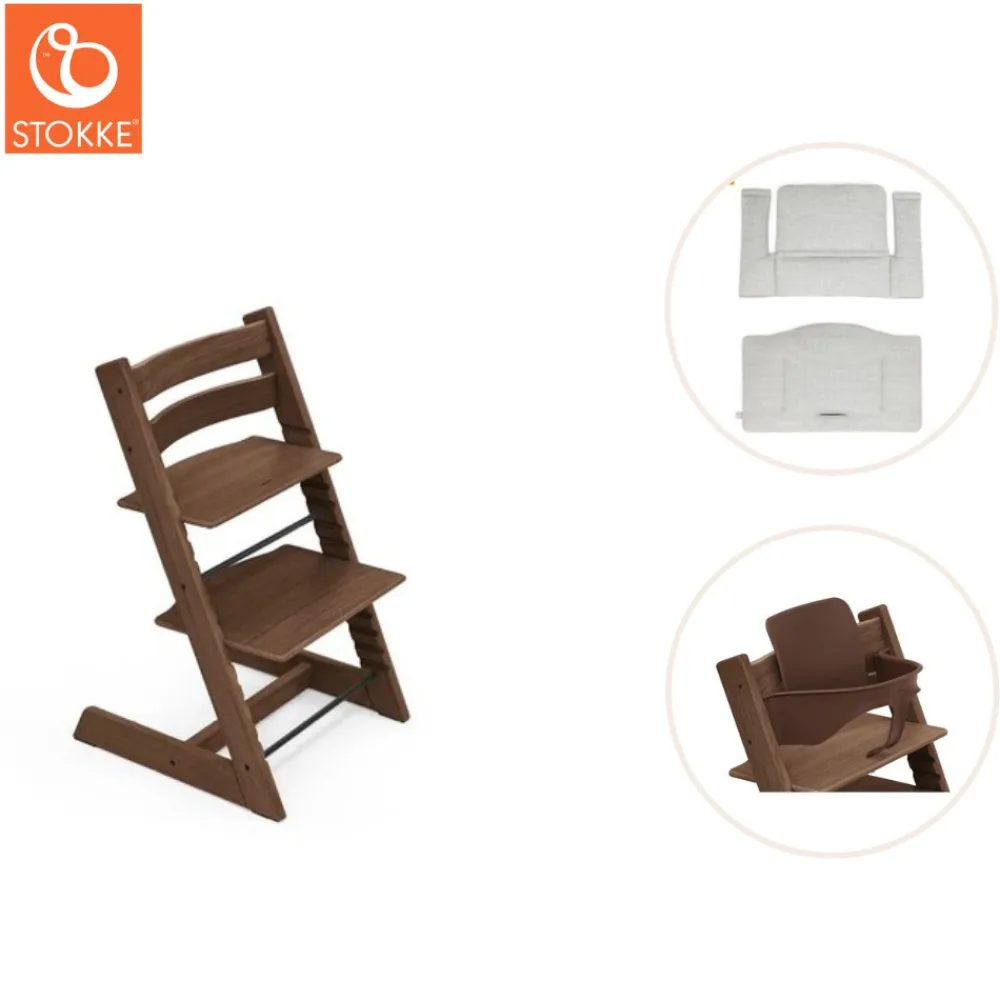Tripp Trapp® Højstol inkl. babysæt og hynde - eg warm brown-Børn Højstole Med Tilbehør