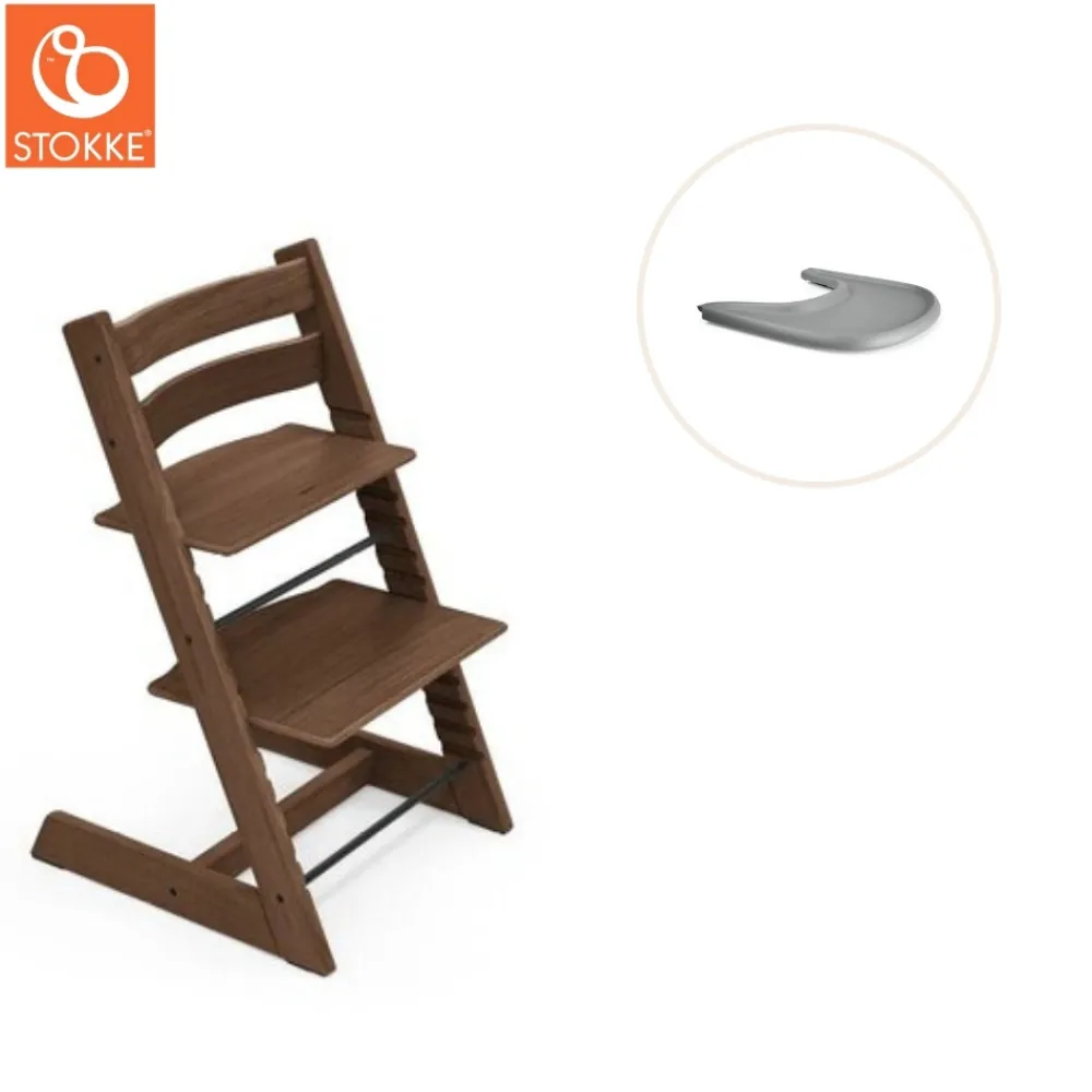 Stokke® / Tripp Trapp® Højstol inkl. tray - eg warm brown/grå-Børn Højstole Med Tilbehør