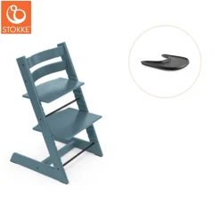 Stokke® / Tripp Trapp® Højstol inkl. tray - fjord blå/sort-Børn Højstole Med Tilbehør