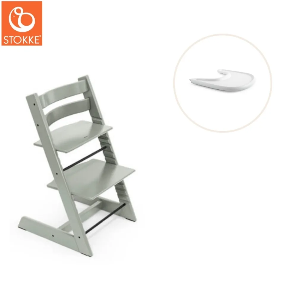 Stokke® / Tripp Trapp® Højstol inkl. tray - glacier green/hvid-Børn Højstole Med Tilbehør