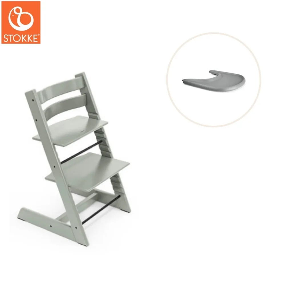 Stokke® / Tripp Trapp® Højstol inkl. tray - glacier green/grå-Børn Højstole Med Tilbehør
