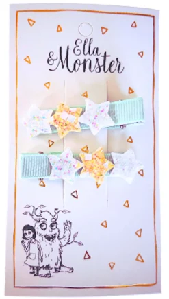 Ella & Monster Hårclips Sparkle Star Line Green- Festtøj & Tilbehør