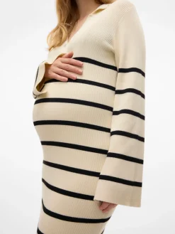 MamaLicious Isabell stripe langærmet strik kjole - BIRCH- Kjoler/Nederdele