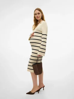 MamaLicious Isabell stripe langærmet strik kjole - BIRCH- Kjoler/Nederdele