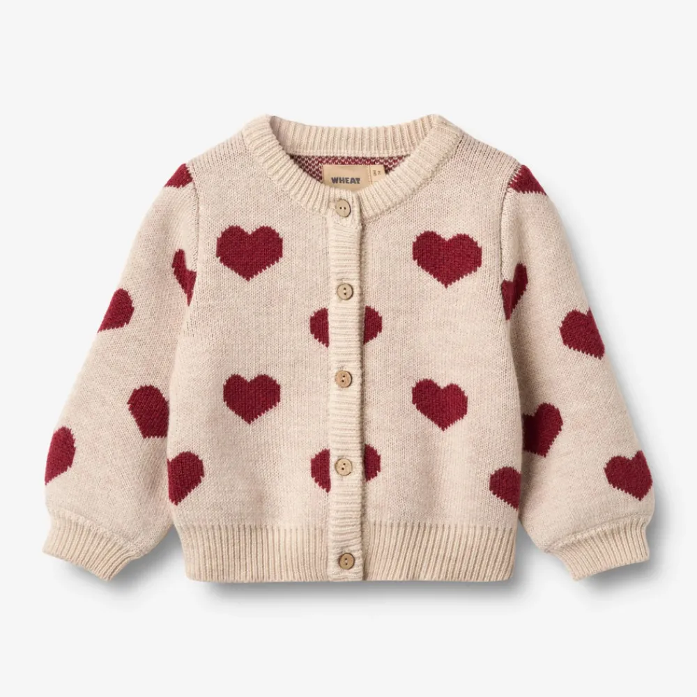 Wheat Jacquard Cardigan Hjerte - Offwhite Melange- Juletøj|Cardigans, Veste & Trøjer