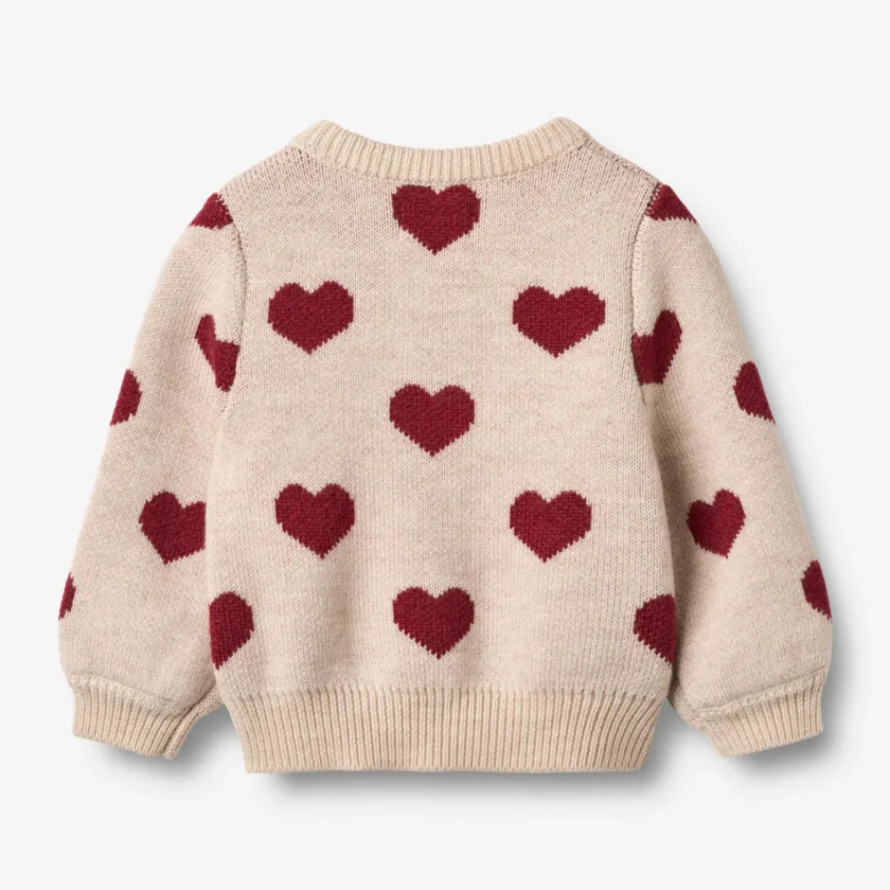 Wheat Jacquard Cardigan Hjerte - Offwhite Melange- Juletøj|Cardigans, Veste & Trøjer