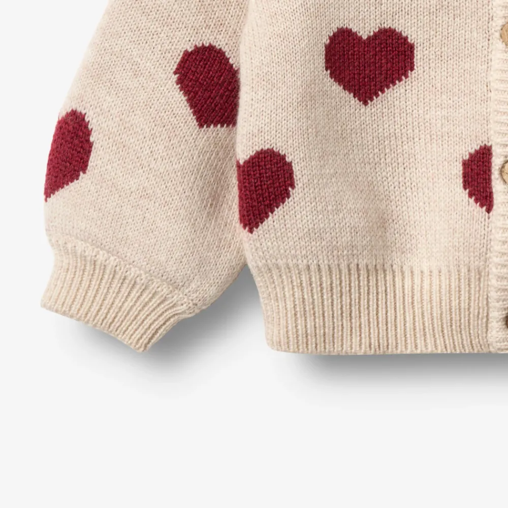 Wheat Jacquard Cardigan Hjerte - Offwhite Melange- Juletøj|Cardigans, Veste & Trøjer