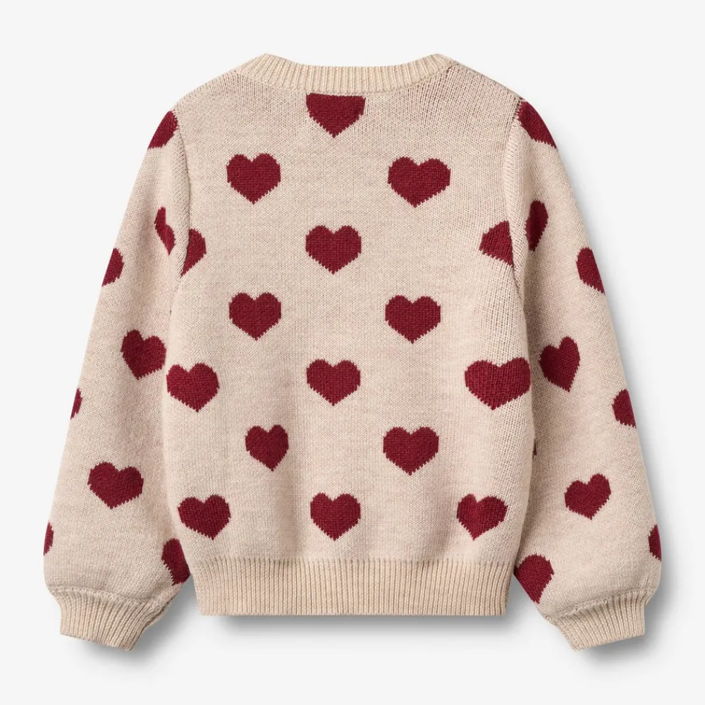 Wheat Jacquard Cardigan Hjerte - Offwhite Melange- Juletøj|Cardigans, Veste & Trøjer