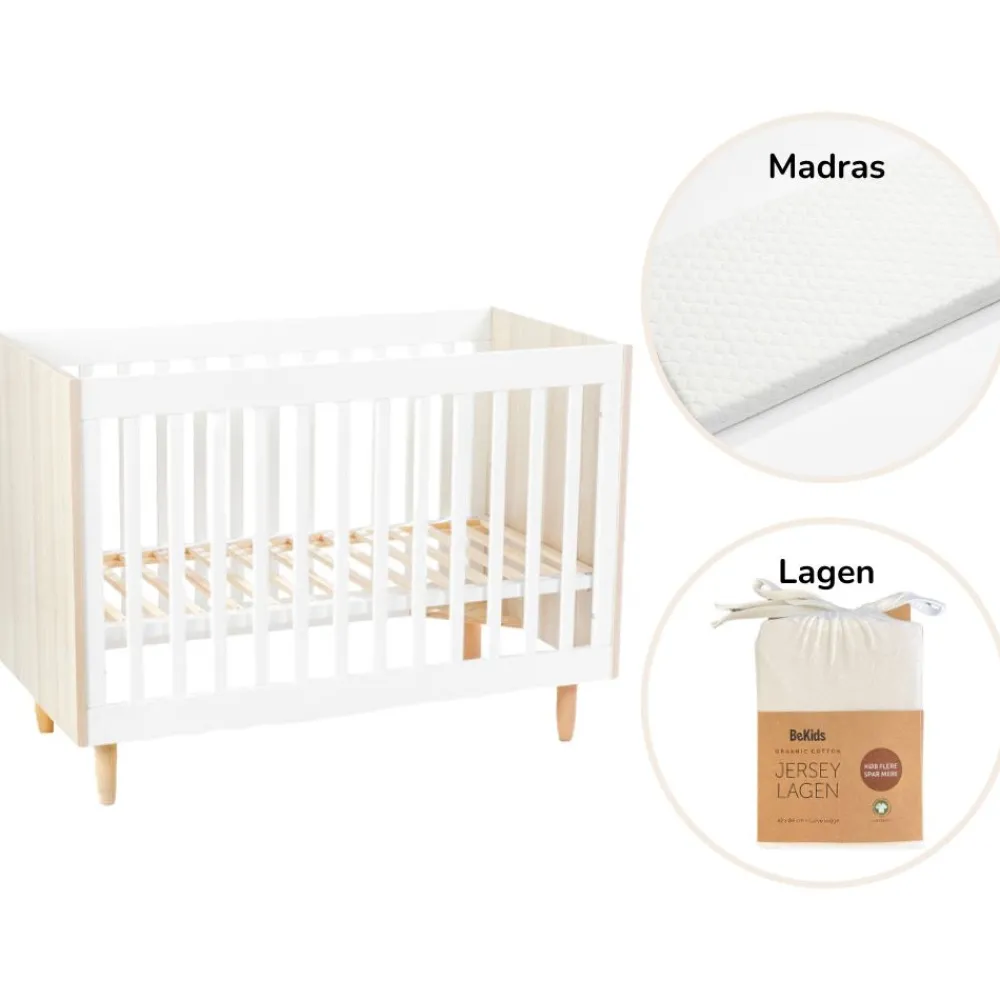 BeKids Karl starterpakke - seng, madras og lagen-Børn Pakkeløsninger|Tremmesenge