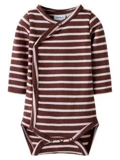 NAME IT Kattie Langærmet Wrap Body - Bleached Mauve- Bodystocking M. Skrålukning