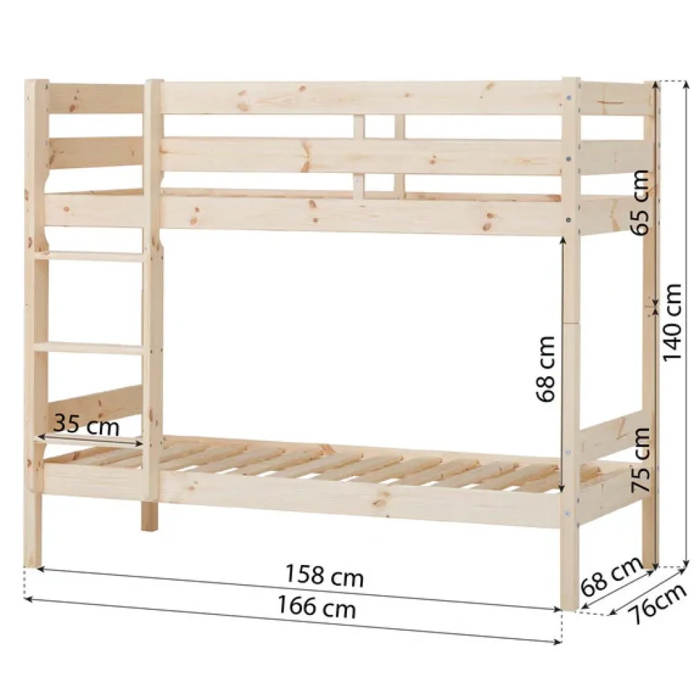 Hoppekids Køjeseng inkl. bund, Eco comfort 70x160 cm. - Natur-Børn Juniorsenge