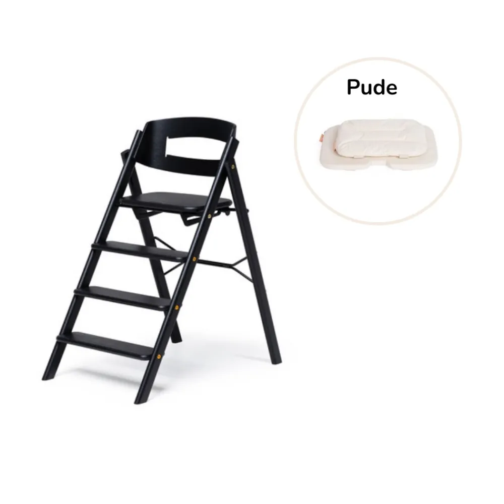 KAOS Klapp højstol foldbar eg inkl. pude - sort-Børn Højstole Med Tilbehør