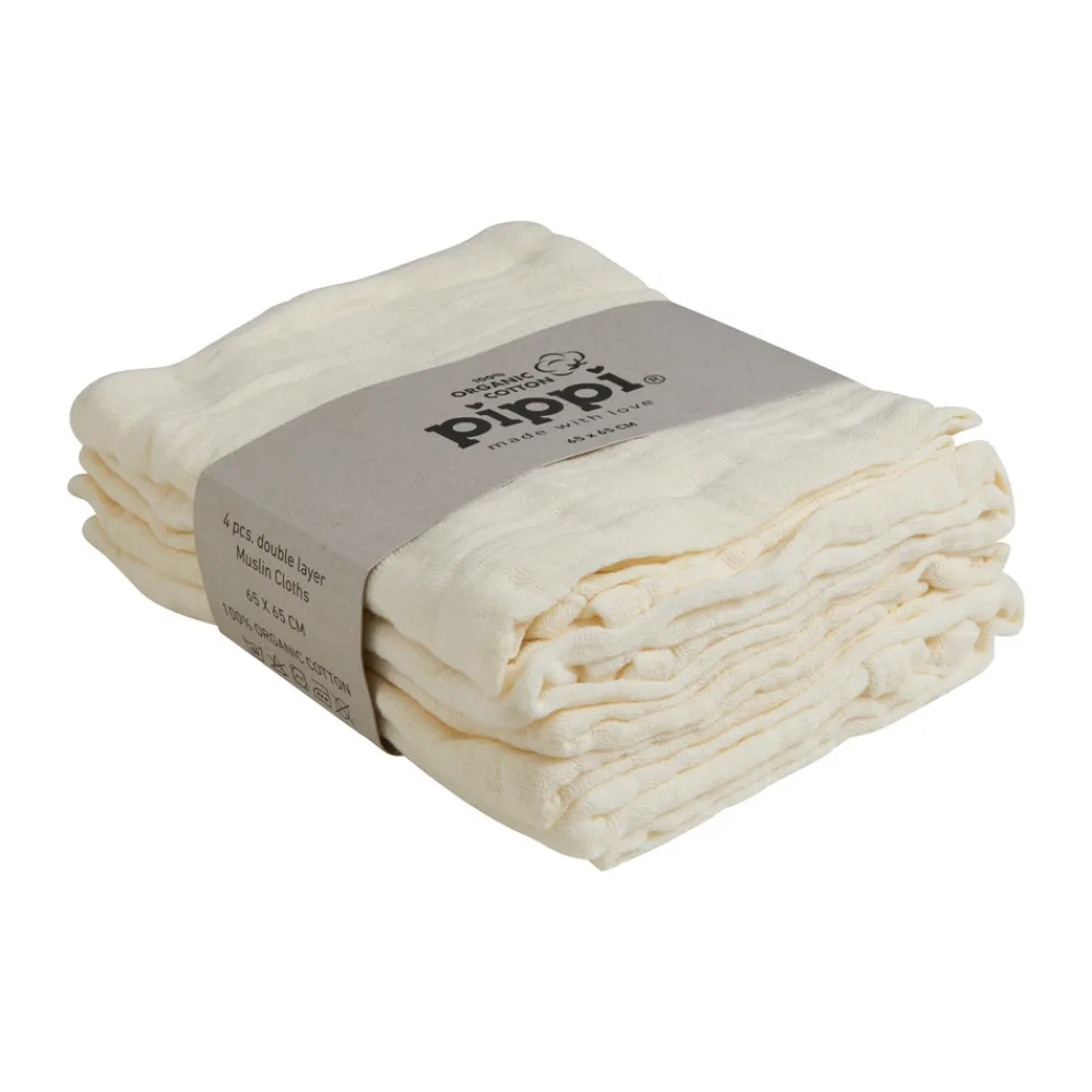 Pippi Øko Stofbleer (4-pak) - Creme-Børn Stofbleer & Klude|Stofbleer