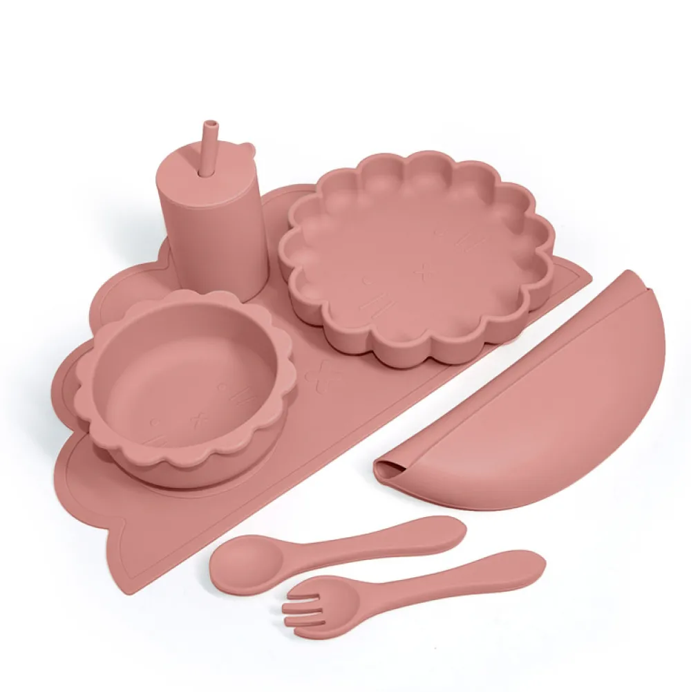 Magni Komplet spisesæt i silikone, terra cotta, 7 dele- Service