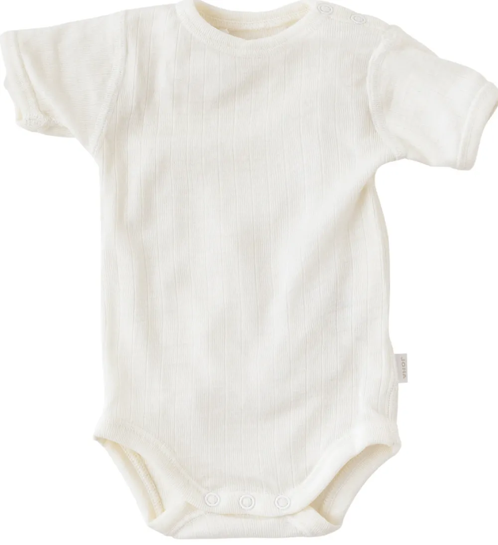 Joha Kort Ærmet Body i Rib - Uld - Natur- Uldbodyer|Bodystocking Kortærmet