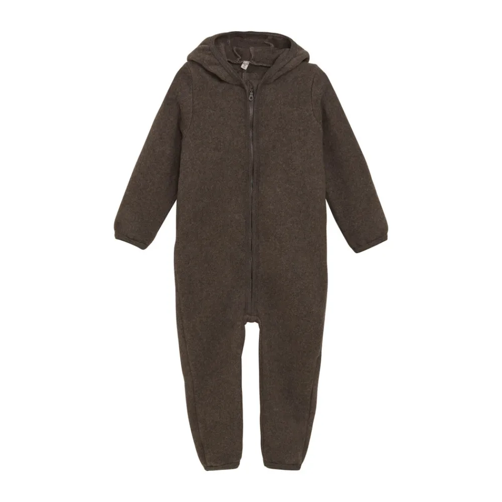 HUTTEliHUT Køredragt m. ører Uld Fleece - Brown Melange- Køredragter|Ulddragter