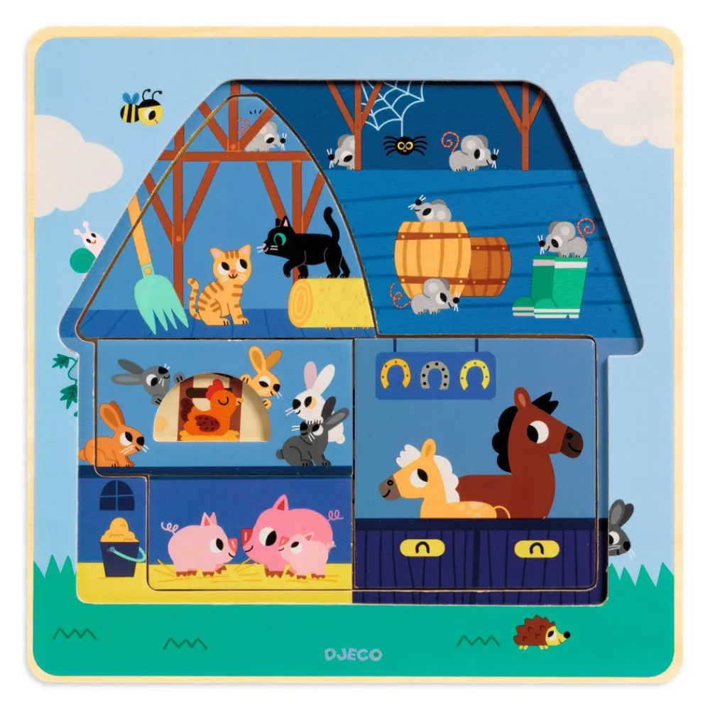 Djeco 3-lags puslespil, Hos Moo- Puslespil