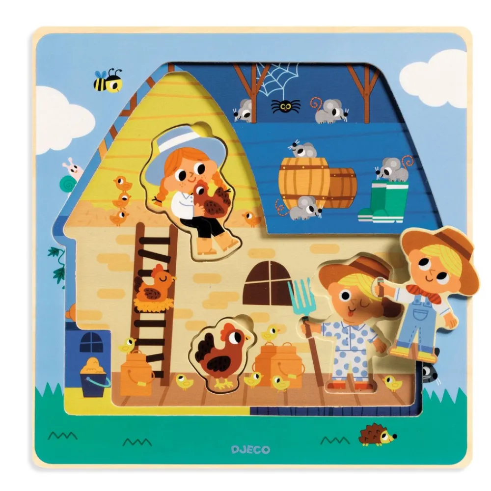 Djeco 3-lags puslespil, Hos Moo- Puslespil